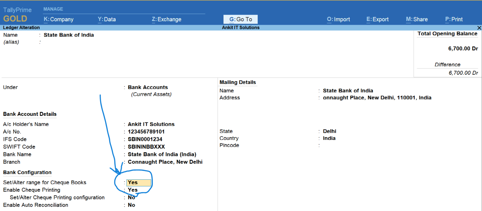 How to Add Cheque Book Details in TallyPrime - Cheque Register - Ankit ...